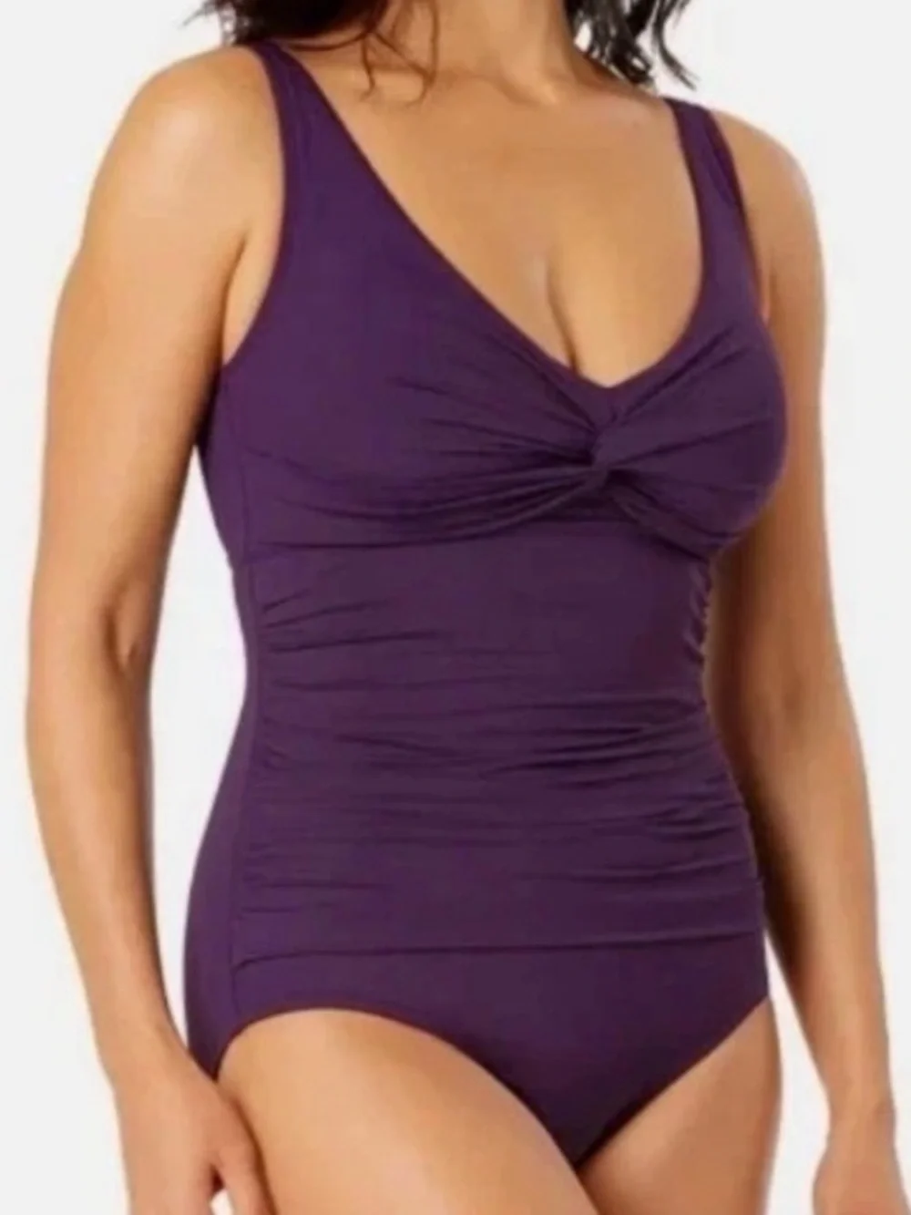 Land’s End | Purple Twist-Front One-Piece Swimsuit Slender Tummy Control